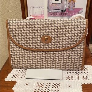 Pierre Cardin Houndstooth Tan and Cream Crossbody Clutch